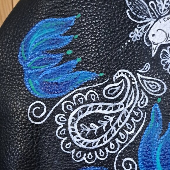 Hand Crafted Painted Black Pebble Leather Hobo Bag - Picture 4 of 17